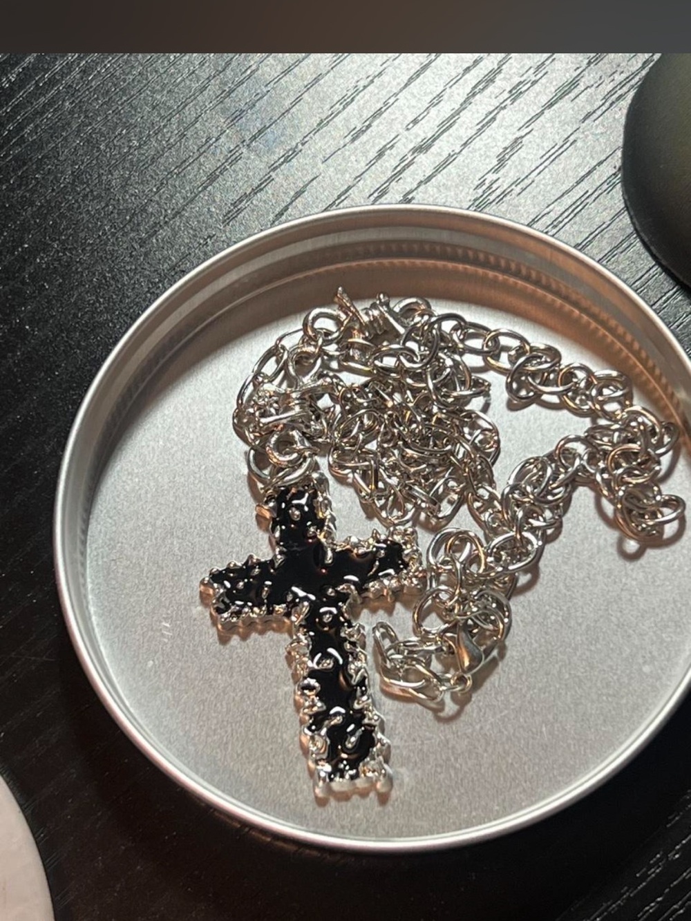 Sterling-Look Black Cross Pendant Necklace